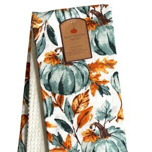 Well Dressed Home Kitchen Dish Towel 3 Pc Set Fall Pumpkins Leaves Waffle Weave